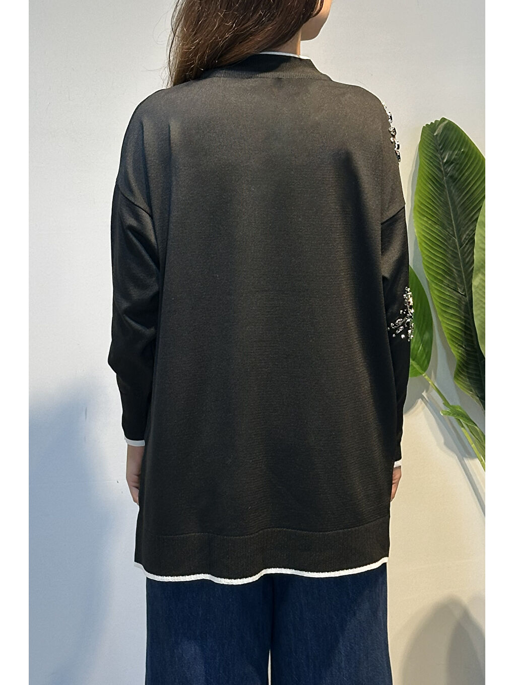 Taş İşlemeli Merserize Tunik 17044 Siyah-4