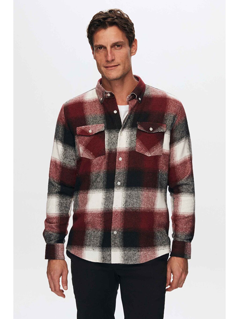 Slim Fit Bordo Ekose Oduncu Gömlek