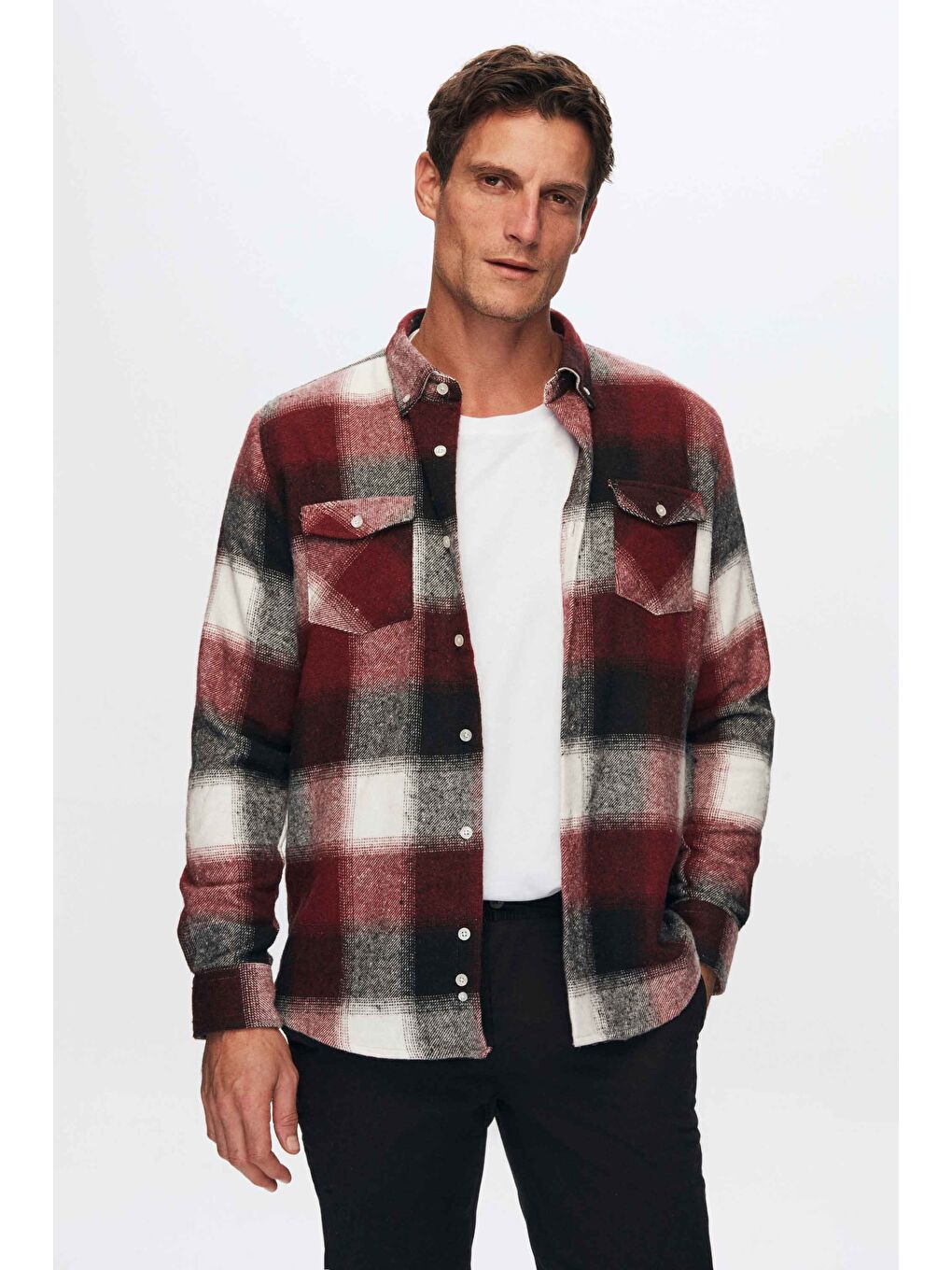 Slim Fit Bordo Ekose Oduncu Gömlek-1