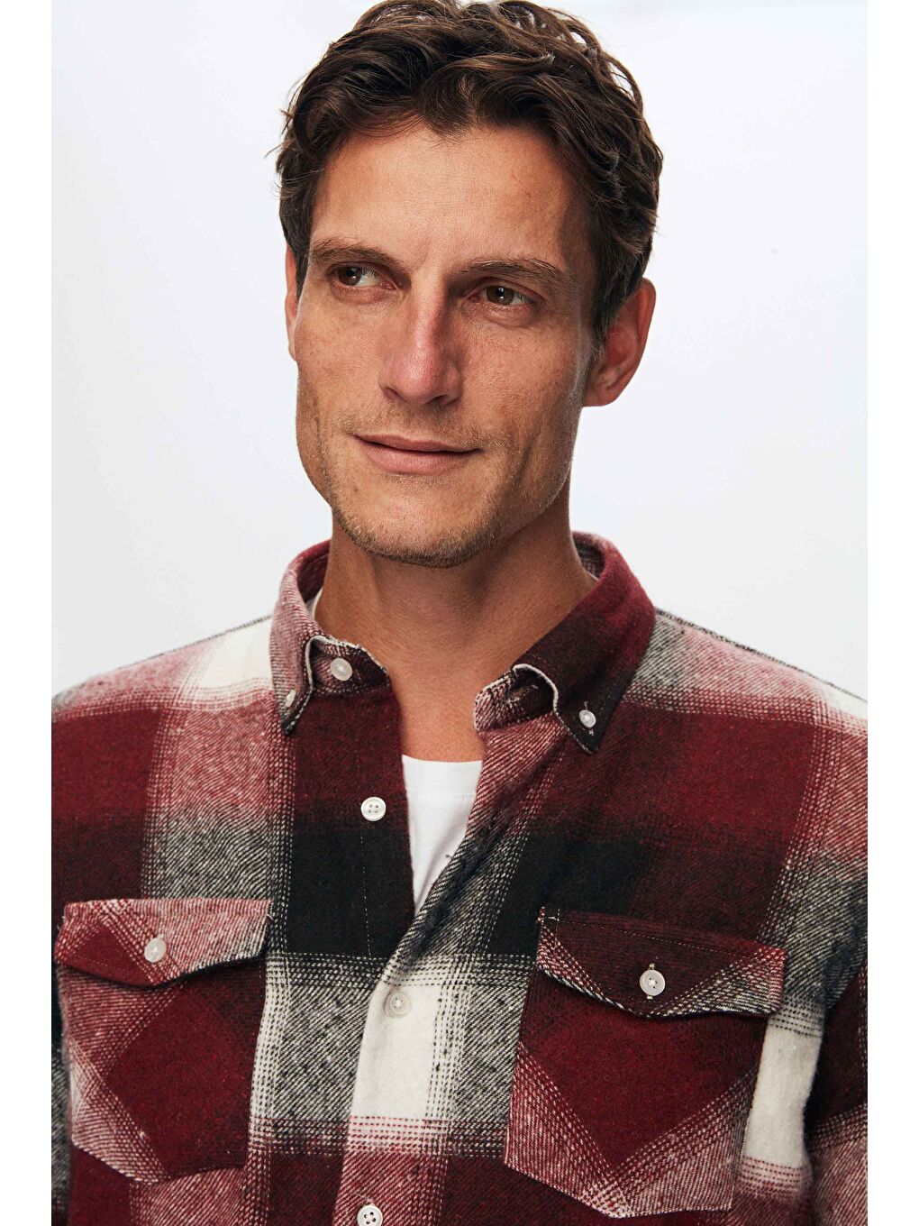 Slim Fit Bordo Ekose Oduncu Gömlek-2