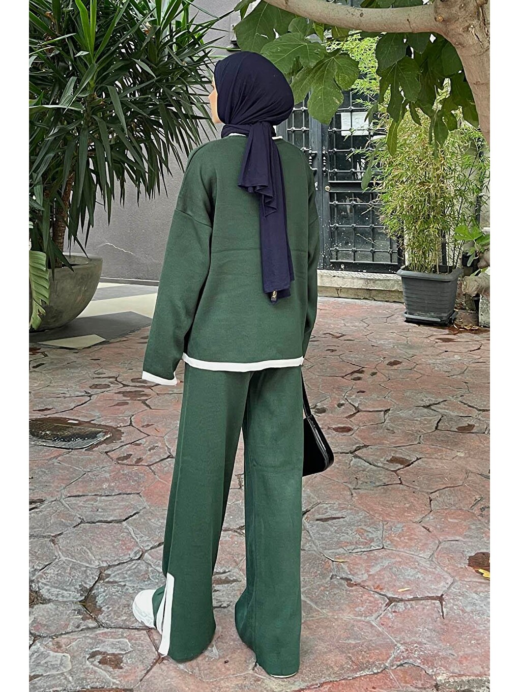 Pantolon Yırtmaçlı Triko Takım Zümrüt Yeşili-3