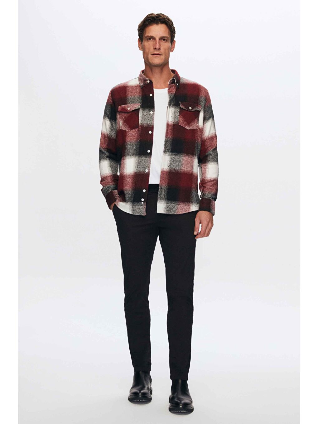 Slim Fit Bordo Ekose Oduncu Gömlek-5