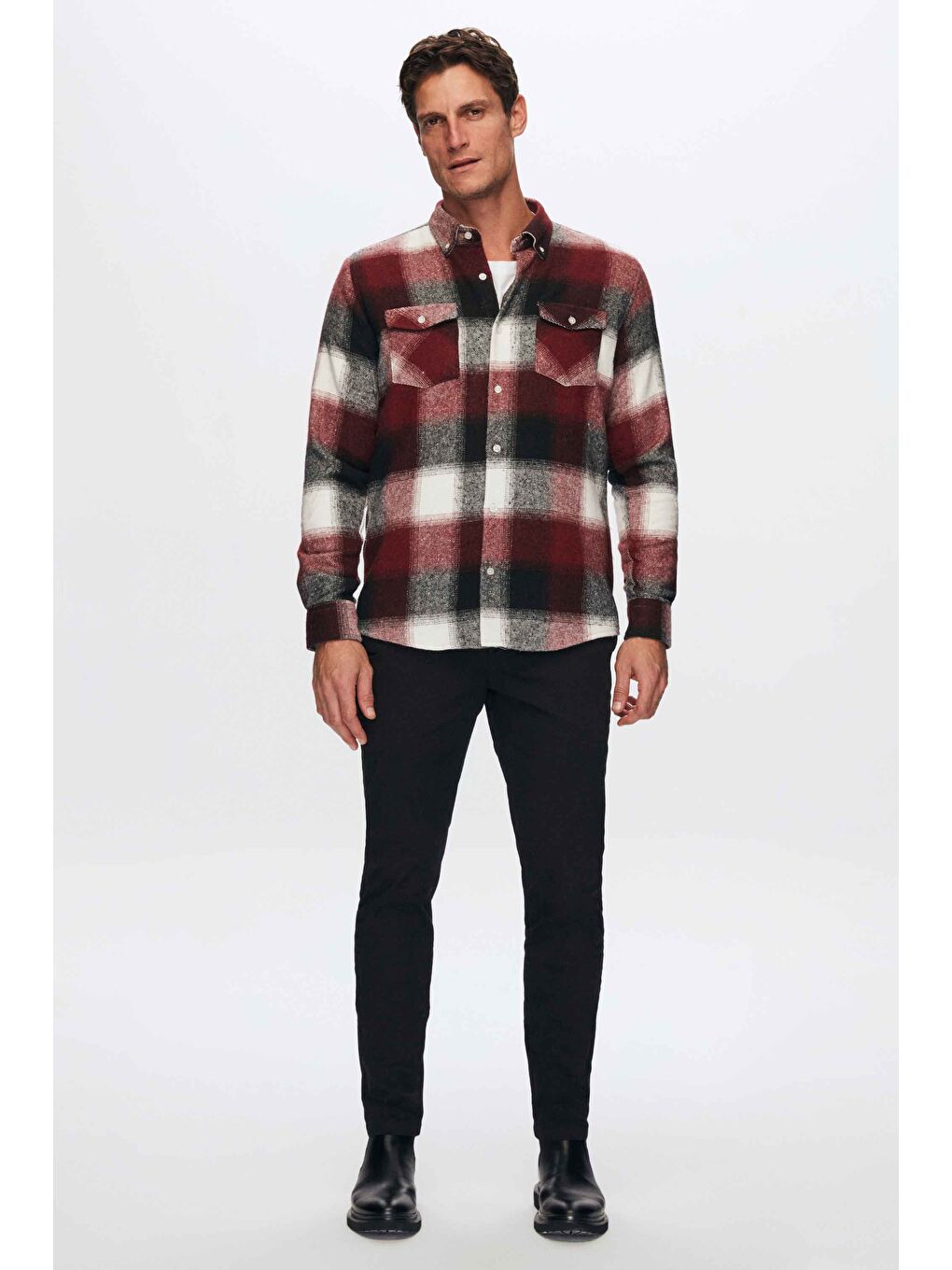 Slim Fit Bordo Ekose Oduncu Gömlek-6