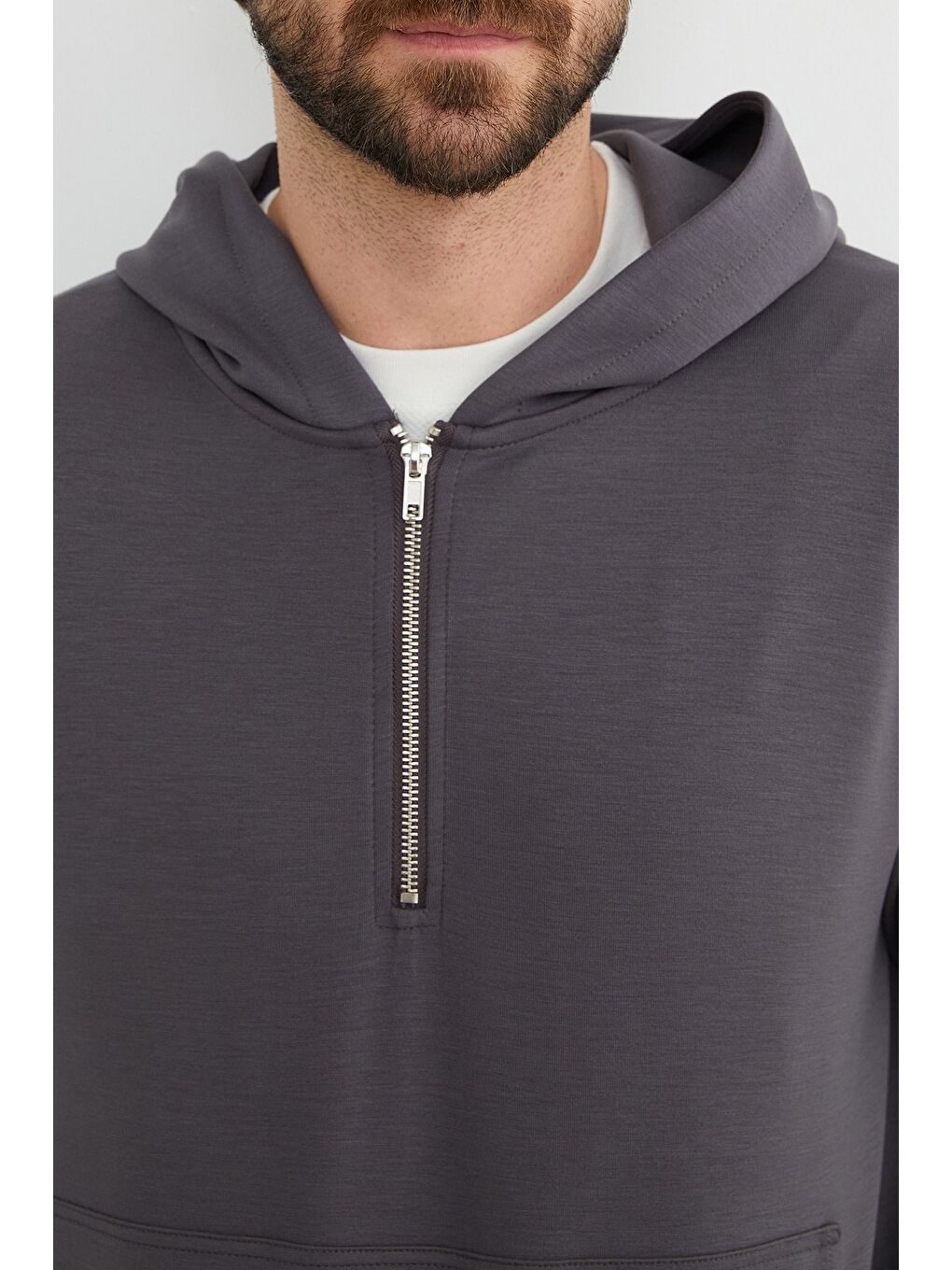 Antrasit Yarım Fermuarlı Kapüşonlu Modal Sweatshirt-4