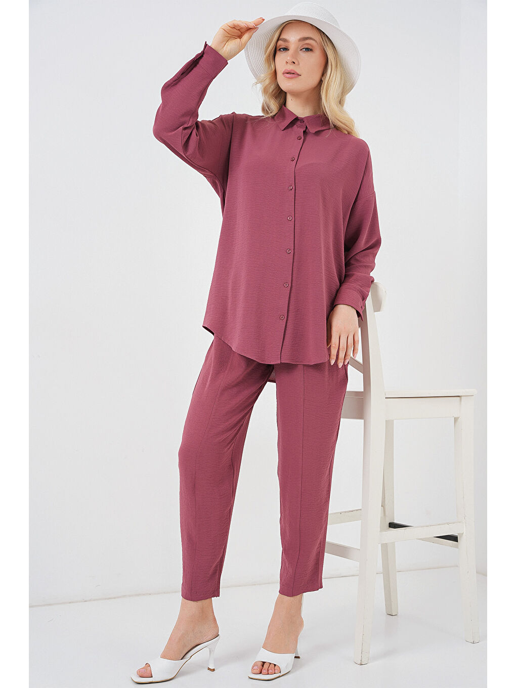 Pembe 6593 Oversize İkili Takım - Gül Kurusu-1