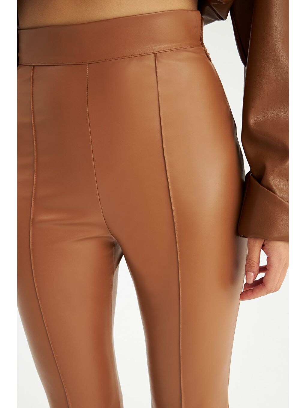 Kahverengi İspanyol Paça Deri Pantolon - Kahve-4