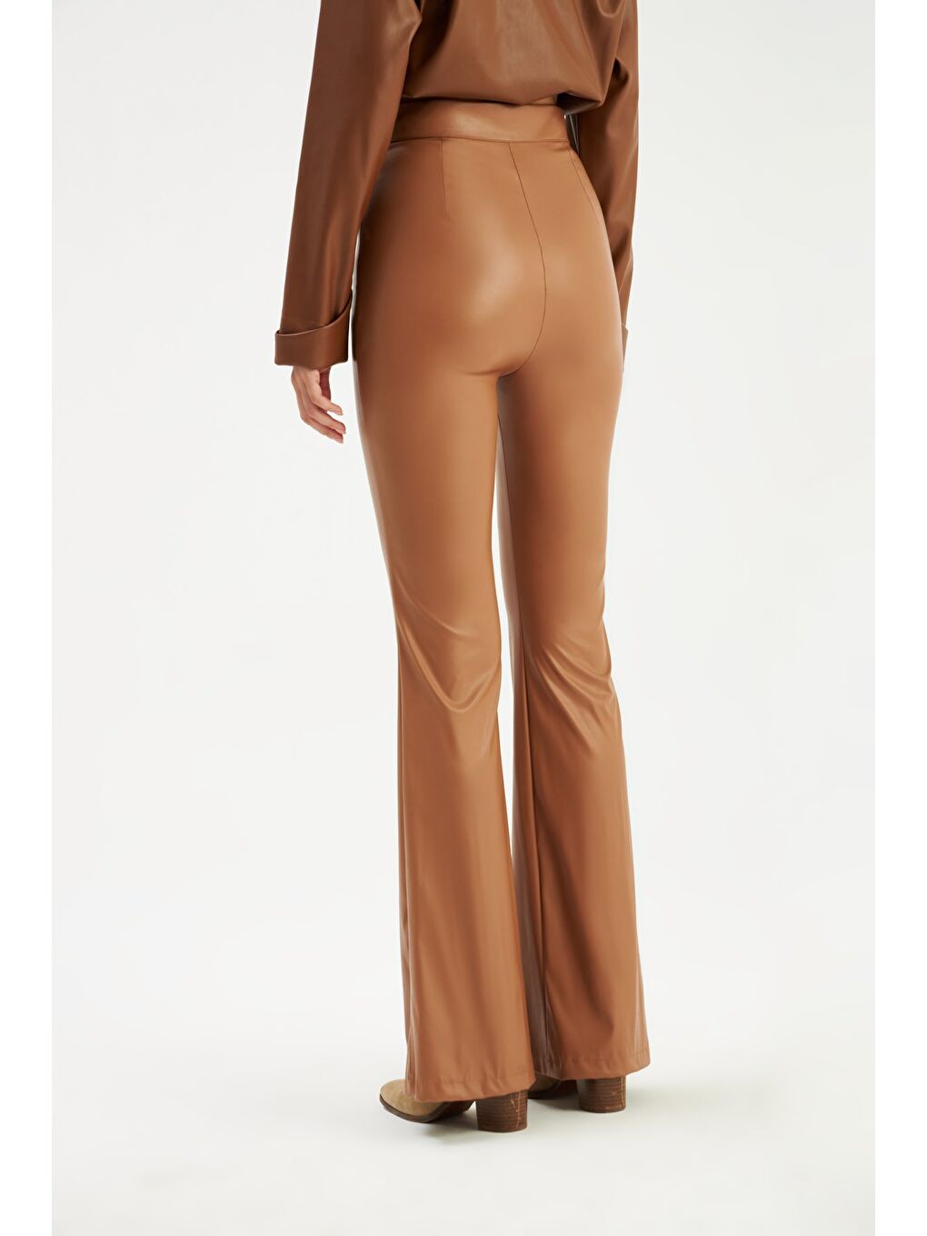 Kahverengi İspanyol Paça Deri Pantolon - Kahve-5