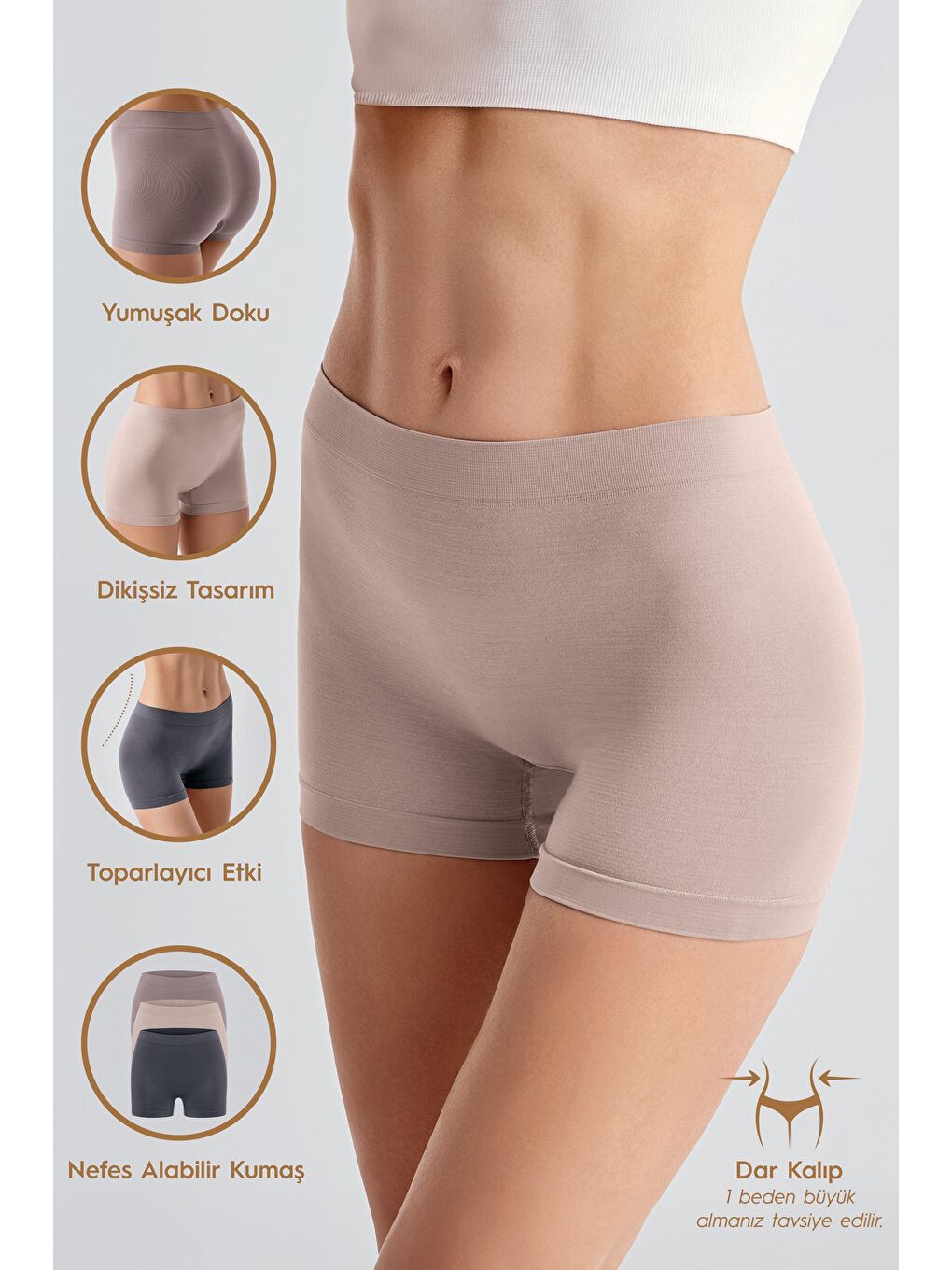 Lila Kadın Seamless 3'lü Paket (Dikişsiz) Yüksek Bel Boxer 27B01-3