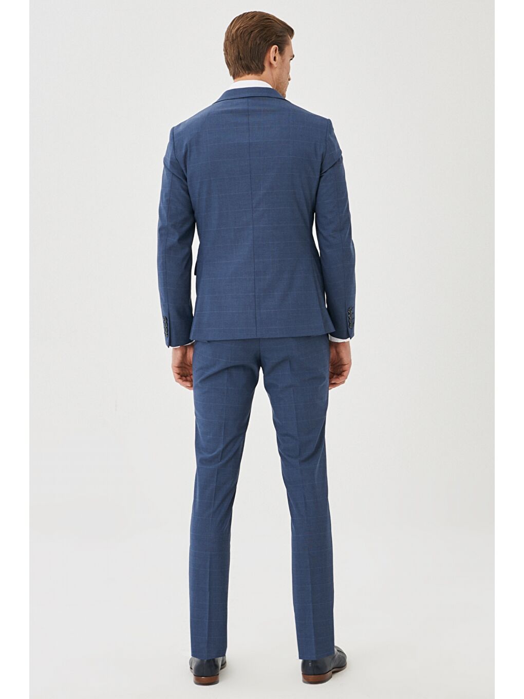 Erkek Lacivert Ekstra Slim Fit Yünlü Kareli Takım Elbise-6