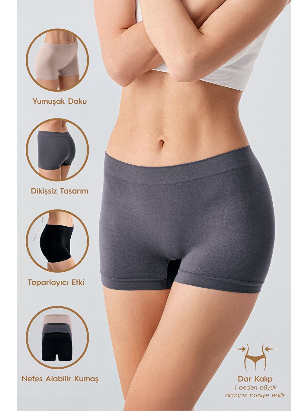 Siyah Kadın Seamless 3'lü Paket (Dikişsiz) Yüksek Bel Boxer 27B01