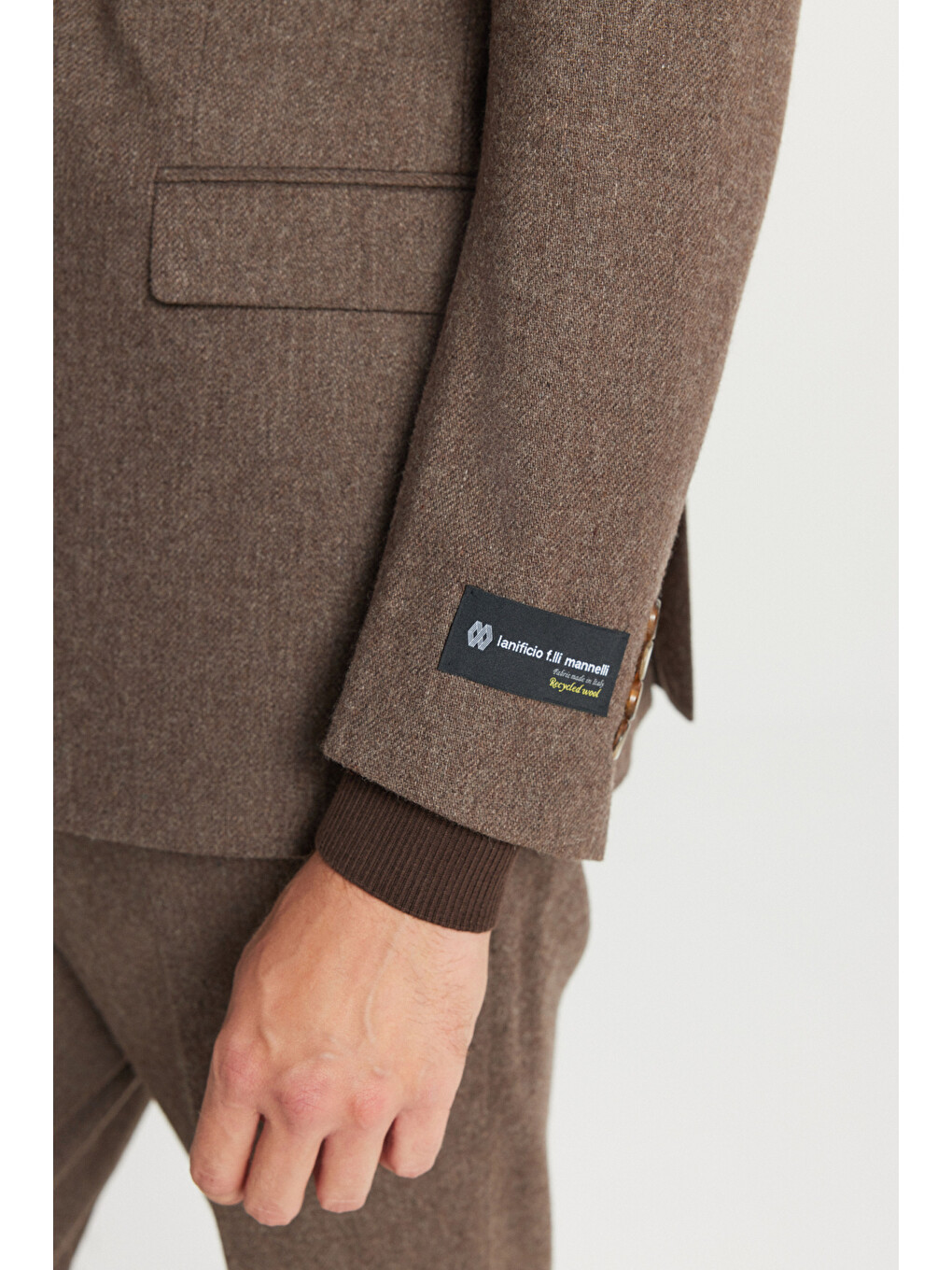 Erkek Kahverengi Yünlü Slim Fit Dar Kesim Mono Yaka Kapak Cepli Esnek Takım Elbise-4