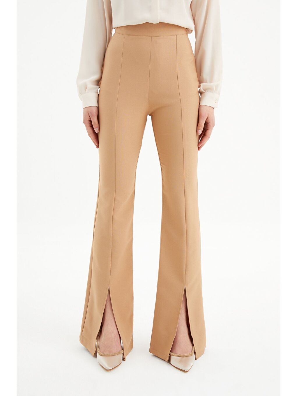 Kahverengi Yırtmaç Detaylı İspanyol Pantolon - Camel-3