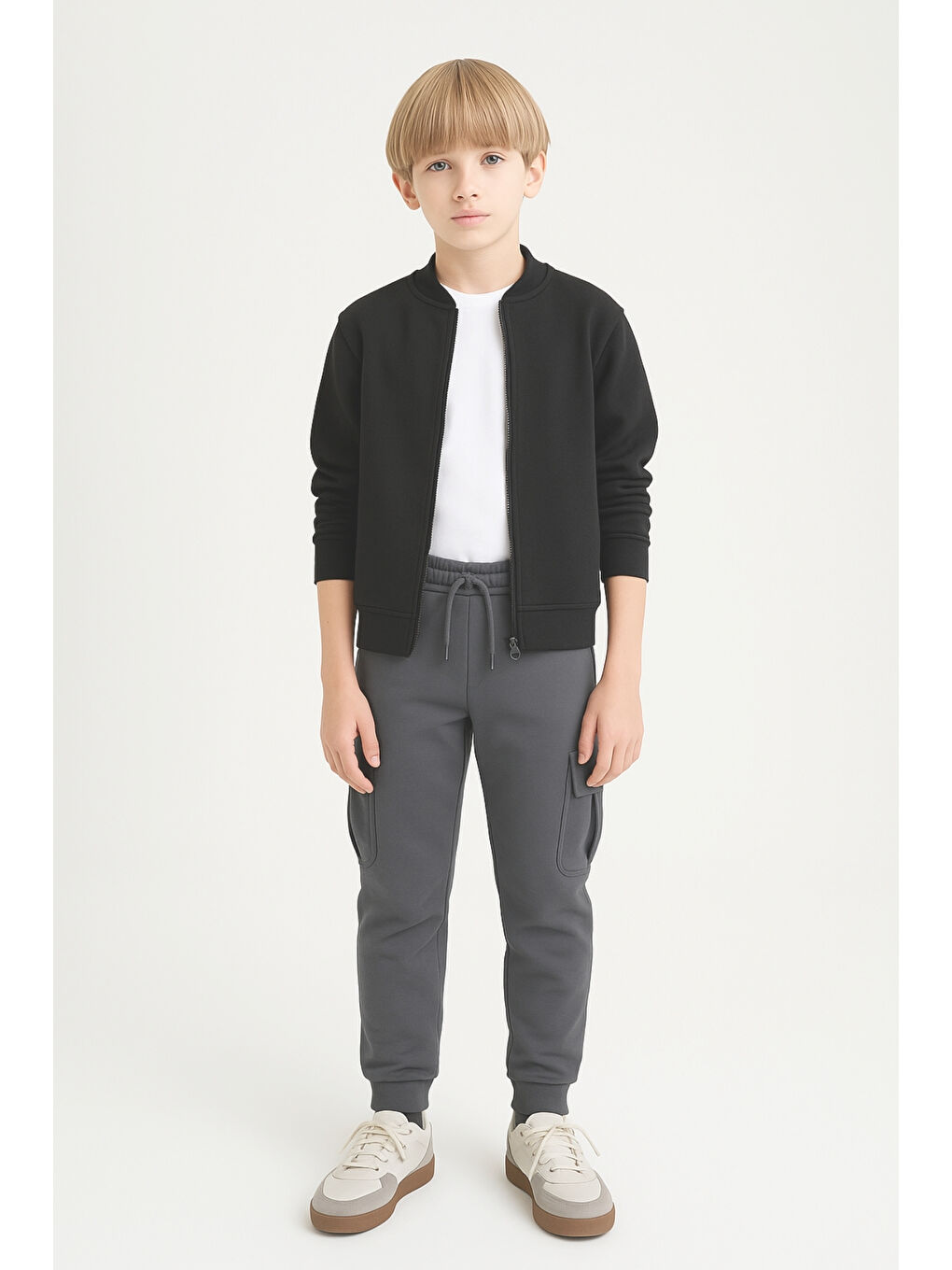 Gri Erkek Çocuk Basic Kargo Cepli Jogger Paça Okul Eşofman Altı AK2322-1