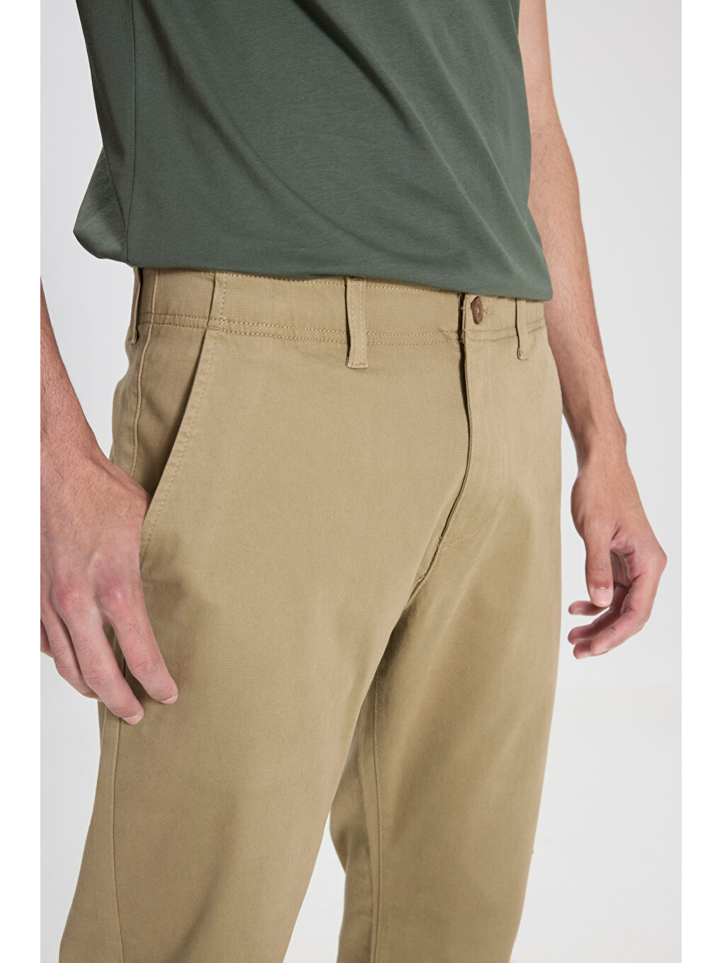 Yeşil Extreme Motion Slim Fit Dar Kesim Normal Bel Bej Esnek Pantolon-3