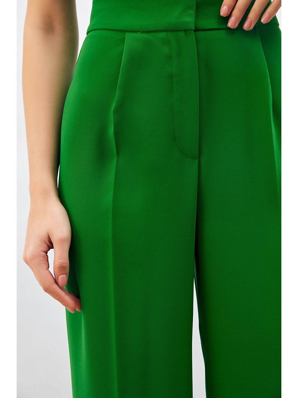 Pile Detaylı Salaş Pantolon - Yeşil-4
