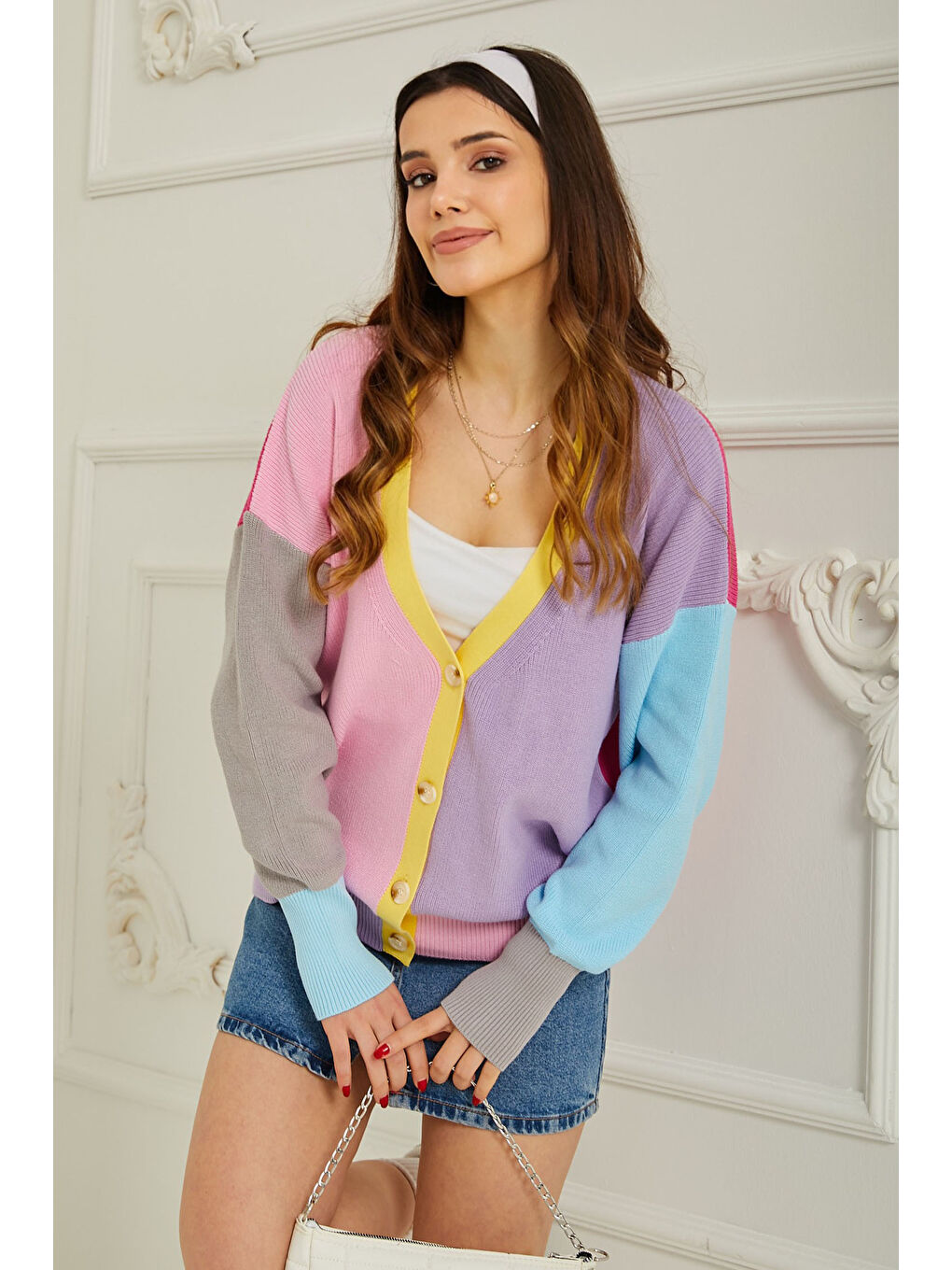 Triko Renkli Hırka Gri - 26736-6