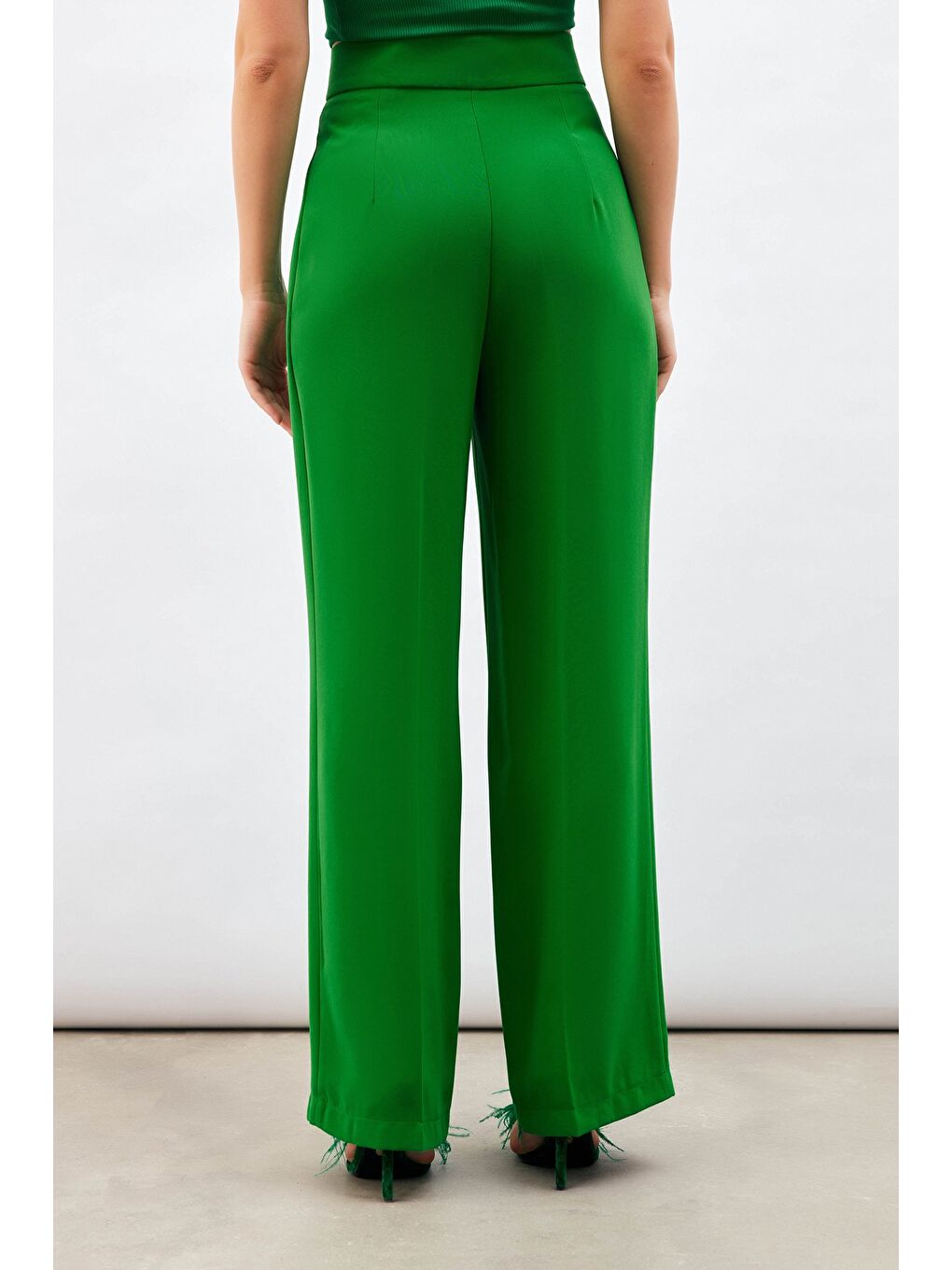 Pile Detaylı Salaş Pantolon - Yeşil-5