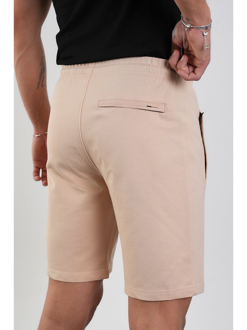 Bej Erkek Regular Fit İki İplik Fermuar Cepli Pamuklu Şort-4