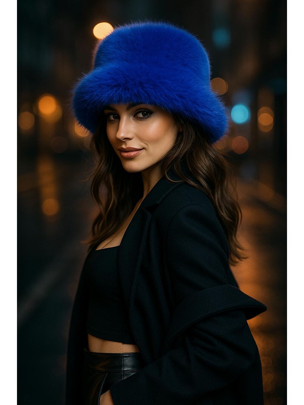 Mavi Pelüş Ayarlanabilir Saks Bucket Kalpak Şapka-bere Spk1142