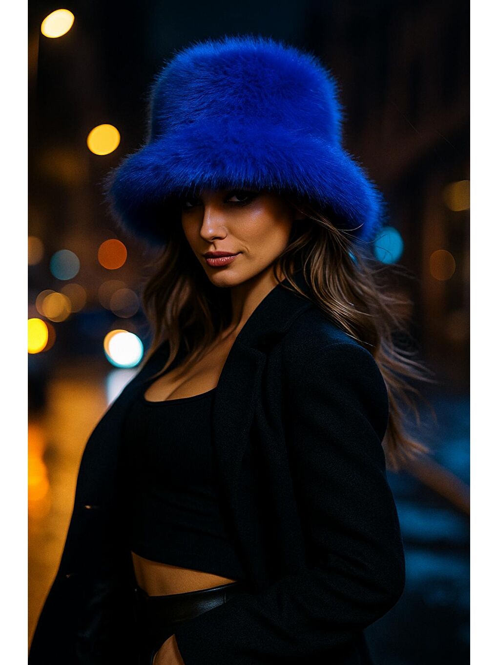 Mavi Pelüş Ayarlanabilir Saks Bucket Kalpak Şapka-bere Spk1142-1