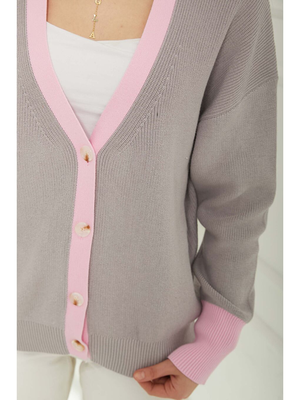 Triko Renkli Hırka Gri - 26736-7