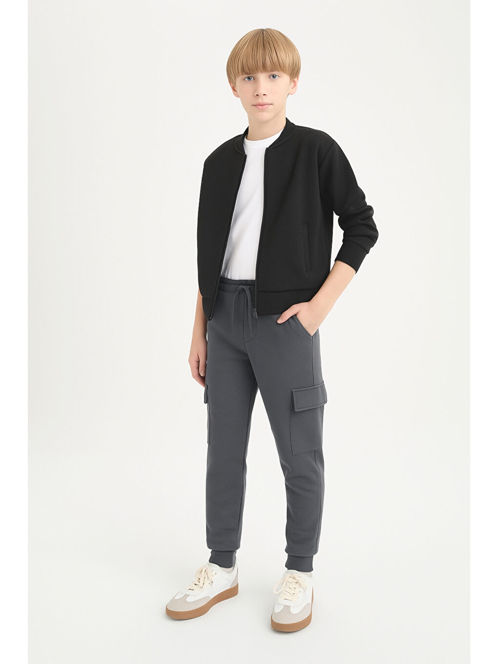 Gri Erkek Çocuk Basic Kargo Cepli Jogger Paça Okul Eşofman Altı AK2322-1-1