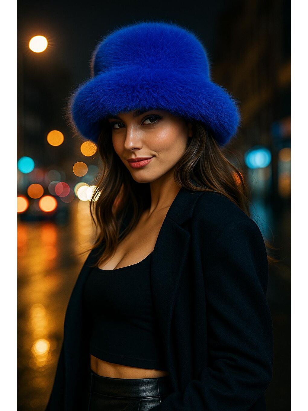 Mavi Pelüş Ayarlanabilir Saks Bucket Kalpak Şapka-bere Spk1142-2