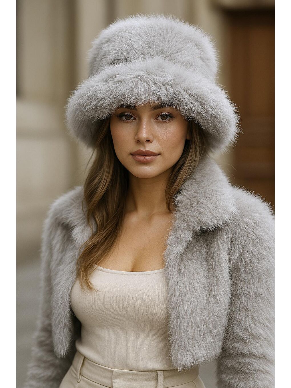 Pelüş Ayarlanabilir Gri Bucket Kalpak Şapka-bere Spk1142-1