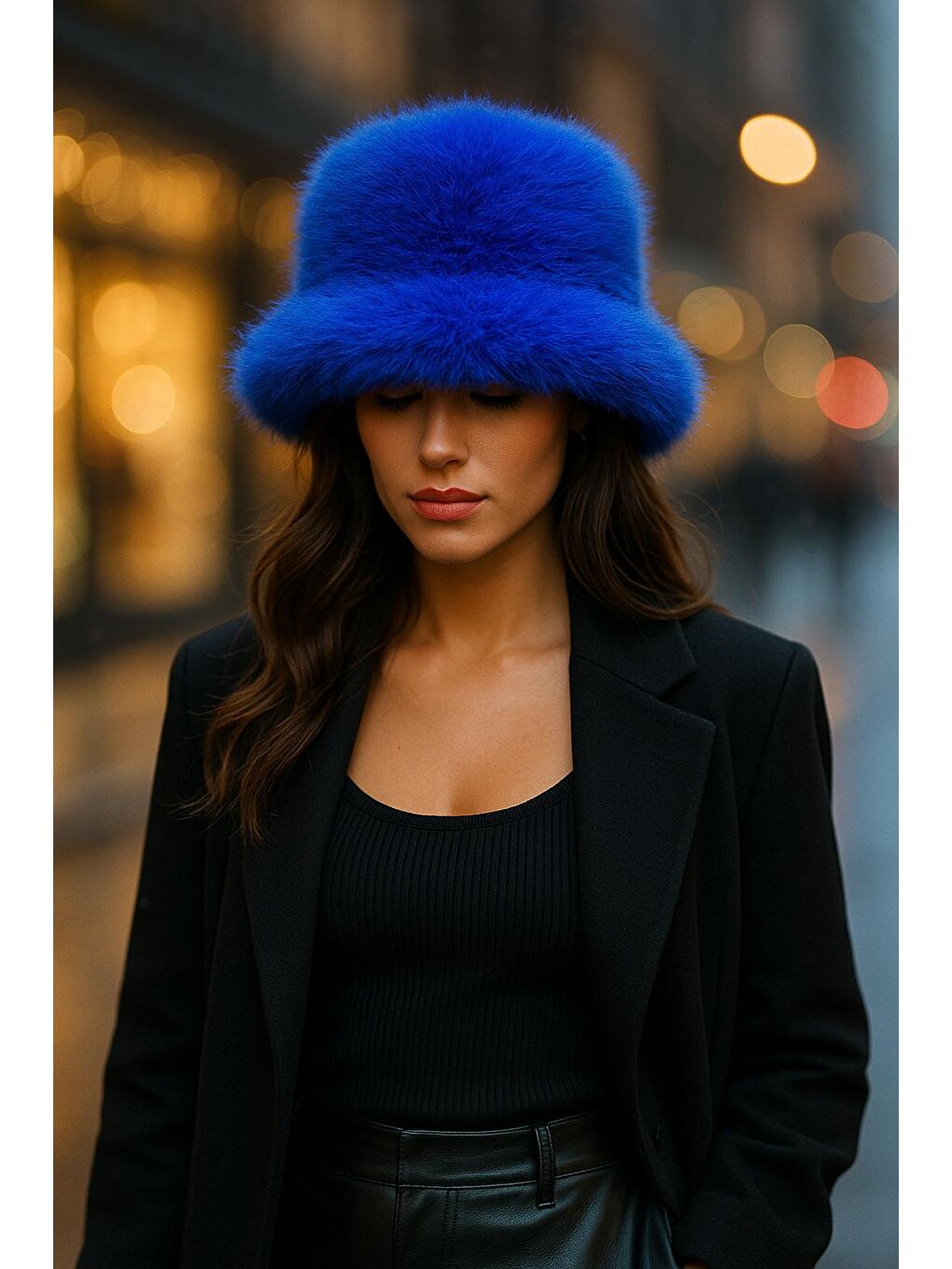 Mavi Pelüş Ayarlanabilir Saks Bucket Kalpak Şapka-bere Spk1142-4