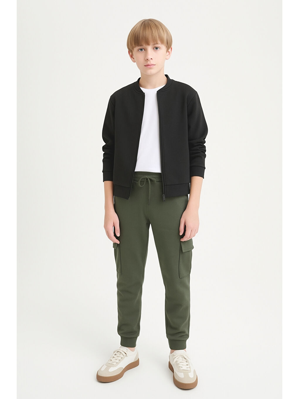 Haki Erkek Çocuk Basic Kargo Cepli Jogger Paça Okul Eşofman Altı AK2322-1