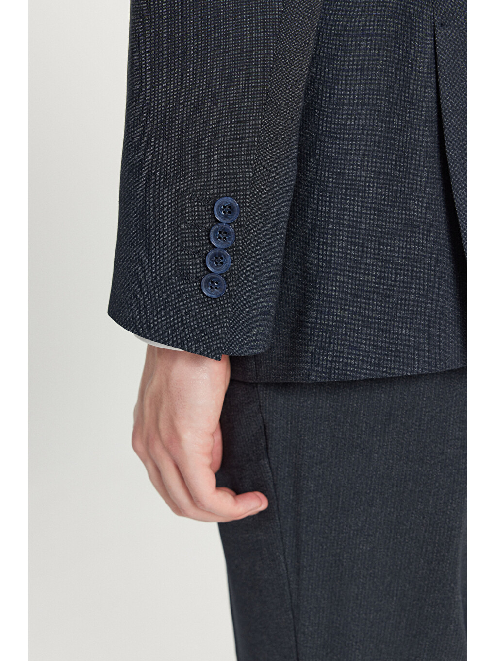 Erkek Lacivert Slim Fit Dar Kesim Mono Yaka Kapak Cepli Desenli Esnek Takım Elbise-6