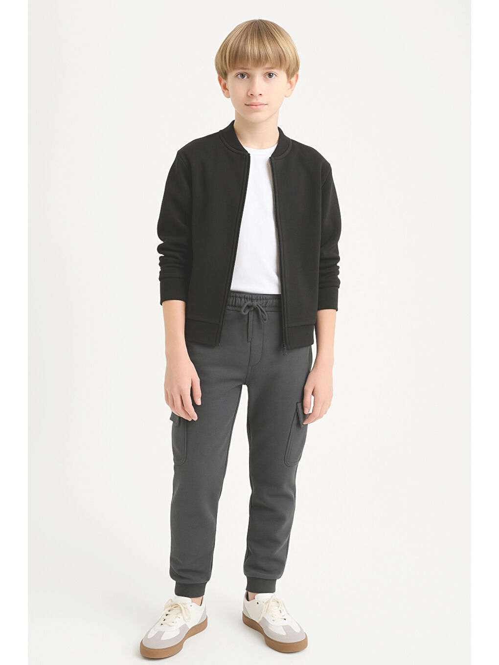 Gri Erkek Çocuk Basic Kargo Cepli Jogger Paça Okul Eşofman Altı AK2322-1-2
