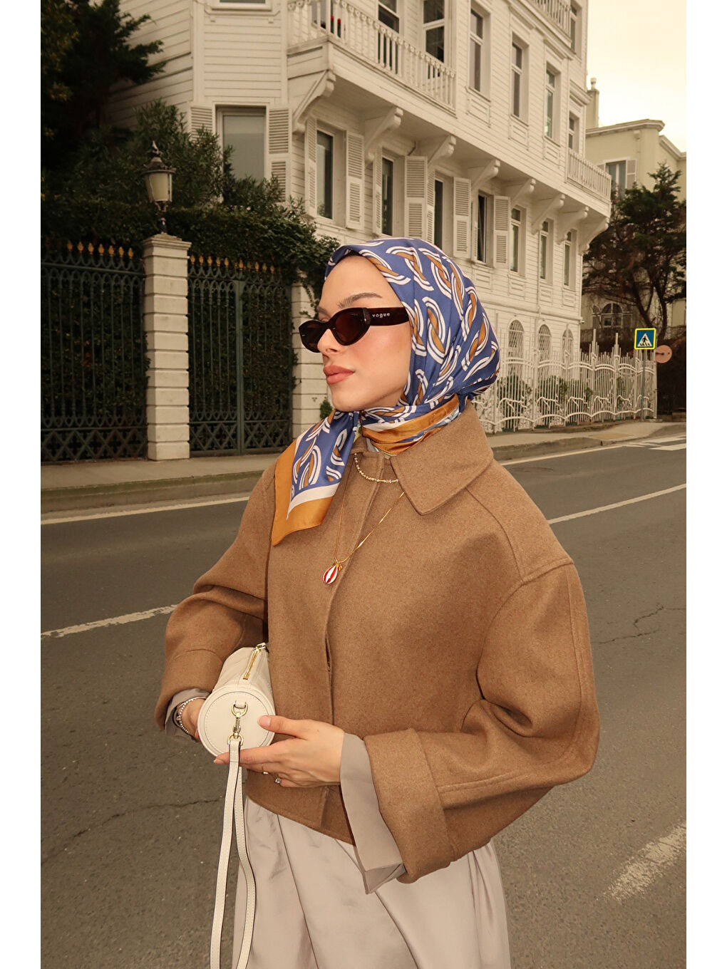 Kahverengi Twill İpek Eşarp Aura Tarçın-3