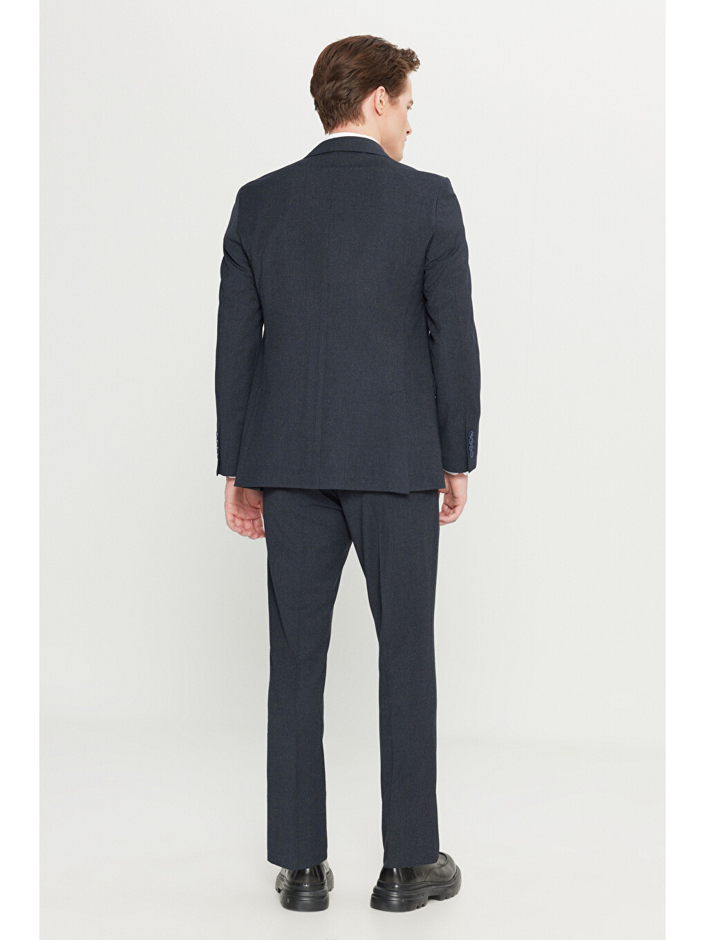 Erkek Lacivert Slim Fit Dar Kesim Mono Yaka Kapak Cepli Desenli Esnek Takım Elbise-7