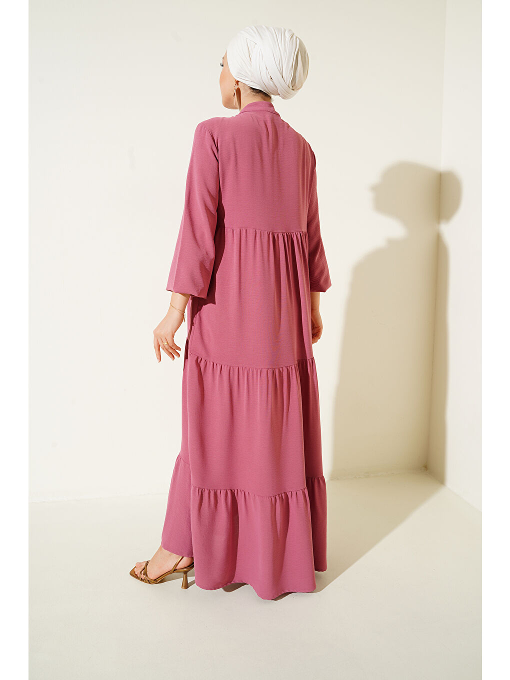T1627 Yaka Bağcıklı Elbise - A. Pembe-5