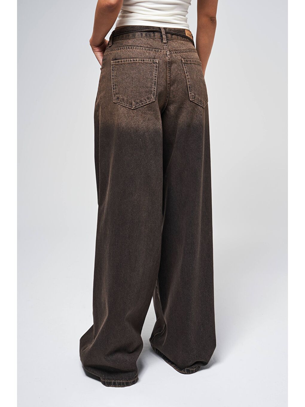 Mavi Kadın Koyu Tint Renk 21w5-81 Palazzo Fit Cep Yıpratmalı Kemer Detaylı %100 Pamuk Denim Jean-2