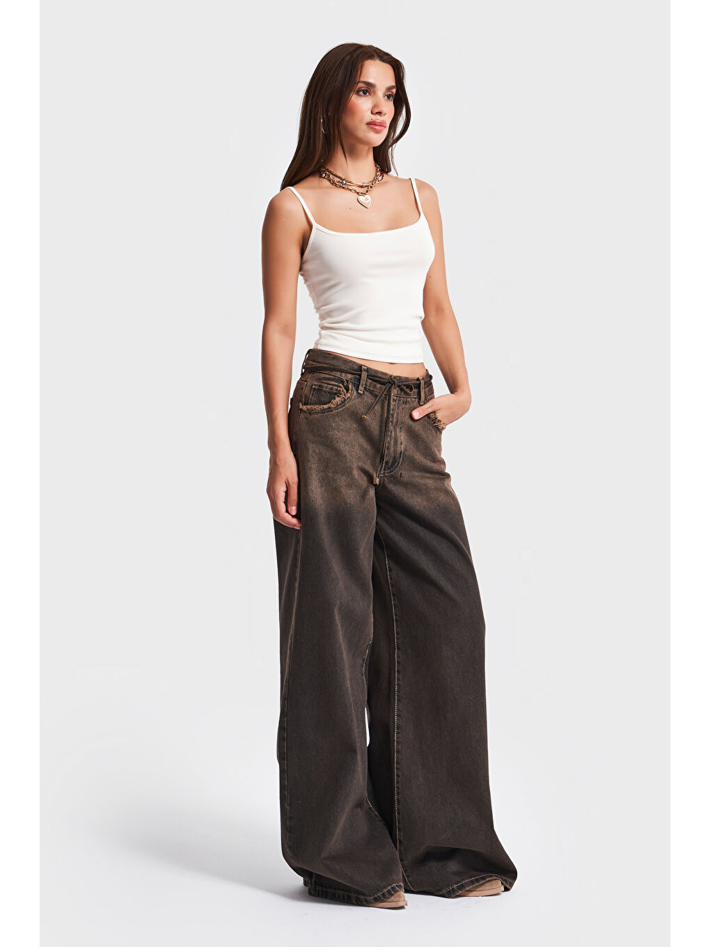 Mavi Kadın Koyu Tint Renk 21w5-81 Palazzo Fit Cep Yıpratmalı Kemer Detaylı %100 Pamuk Denim Jean-3