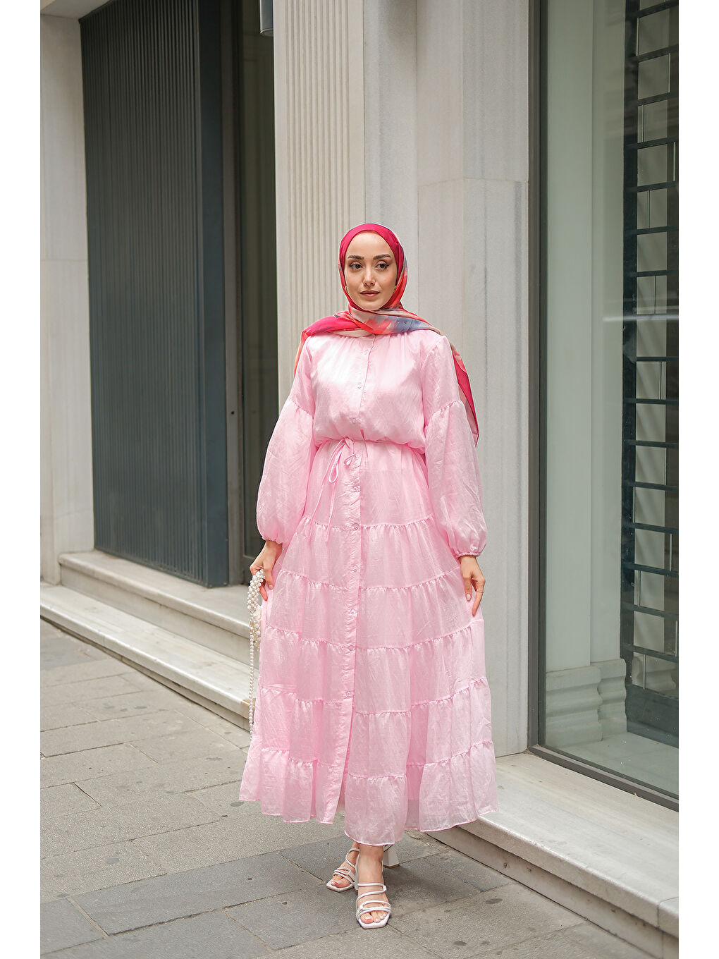 Kadın Astarlı Tül Elbise Pembe-2