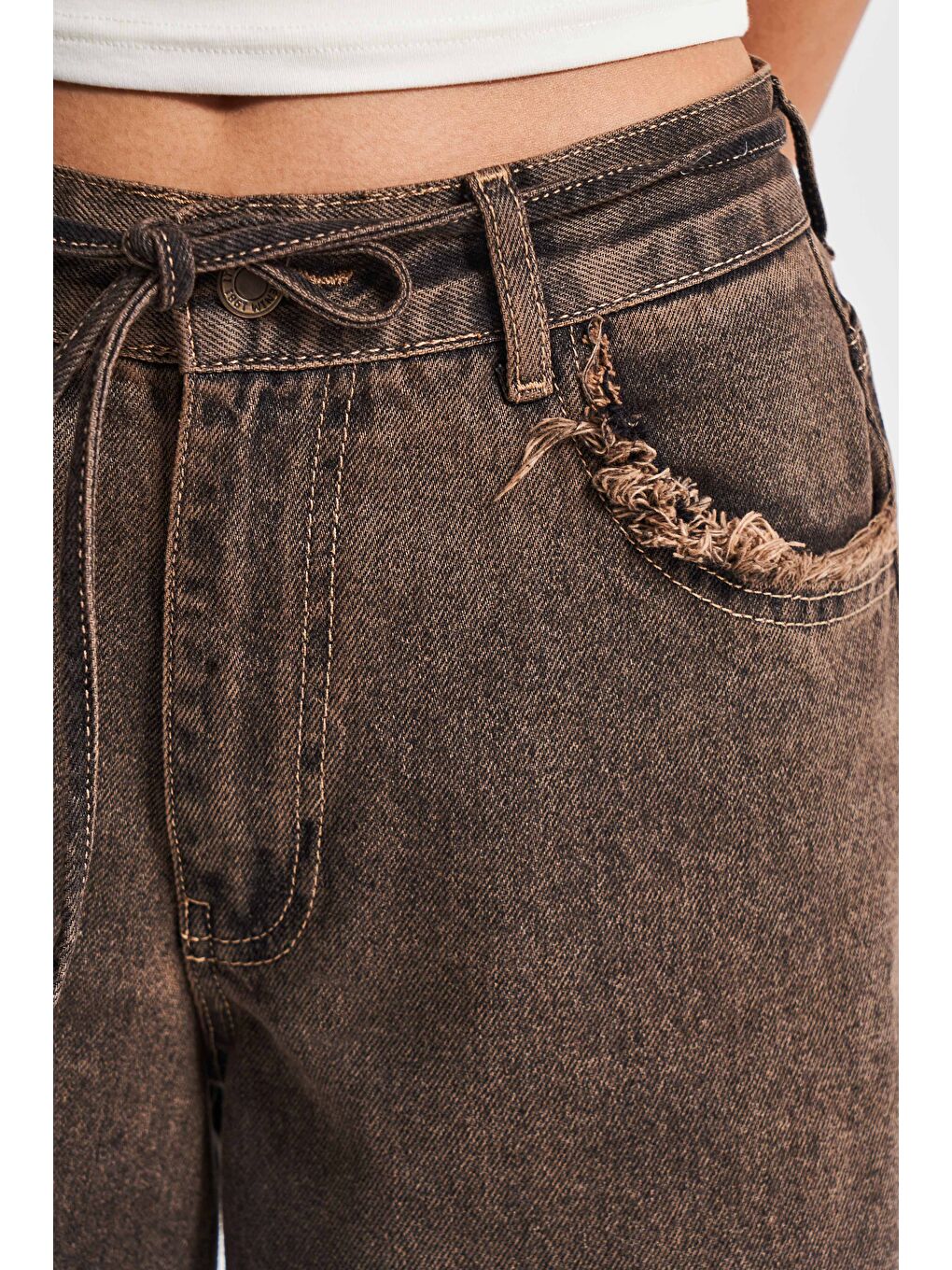 Mavi Kadın Koyu Tint Renk 21w5-81 Palazzo Fit Cep Yıpratmalı Kemer Detaylı %100 Pamuk Denim Jean-4