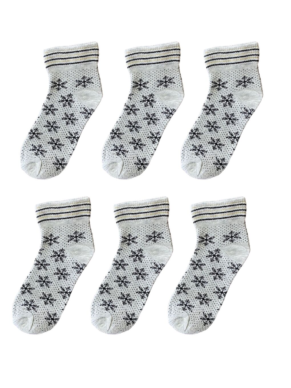 6'lı Kadın Gri Simli Kar Desenli Yarım Konç Patik Çorap-1