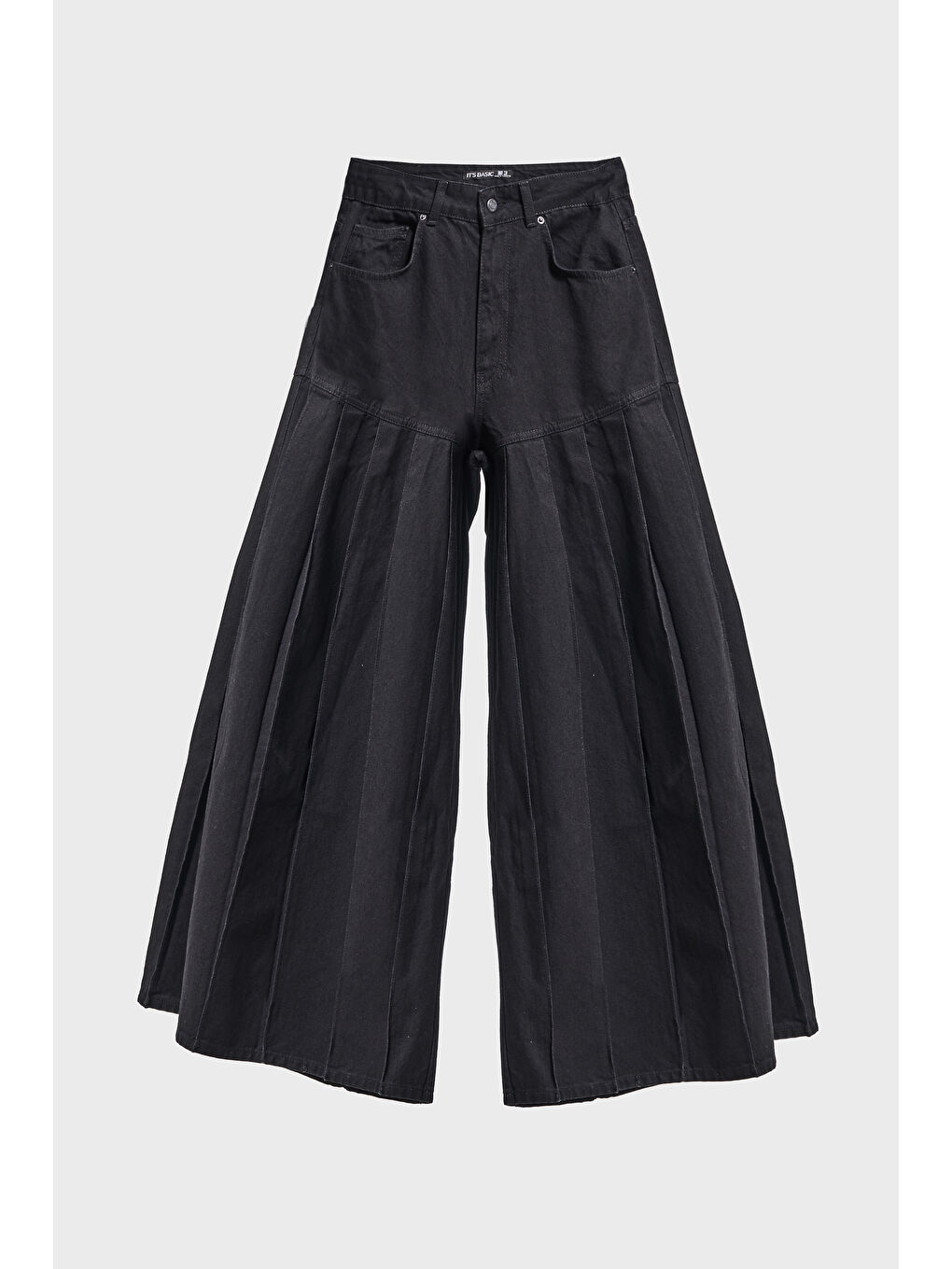 Kadın Siyah Renk 1w5-1 Elephant Leg Fit Süper Bol Kesim Özel Tasarım %100 Pamuk Denim Jean-1