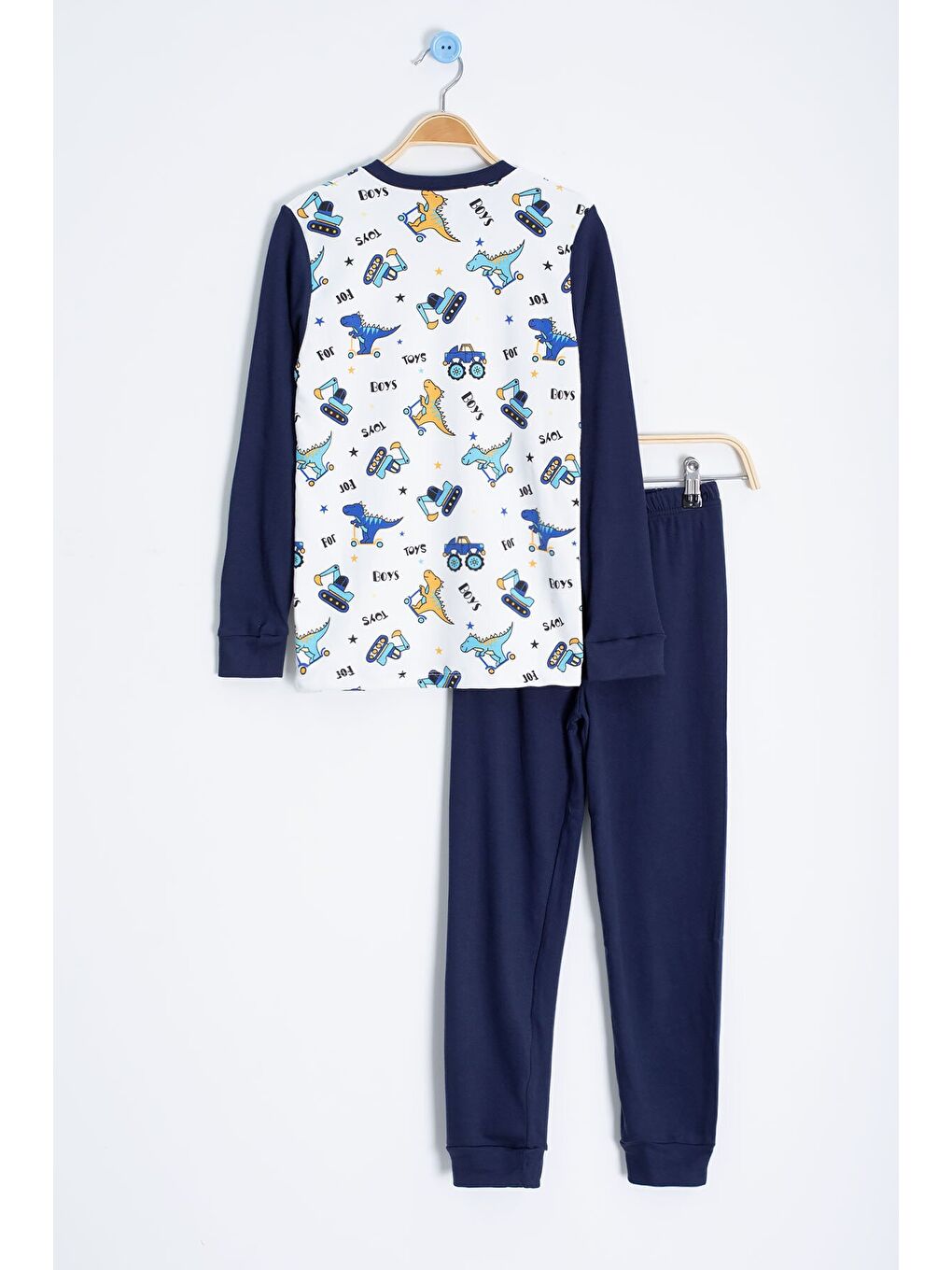 Lacivert Dinozor Baskılı Erkek Çocuk Pijama Takımı 22762-1