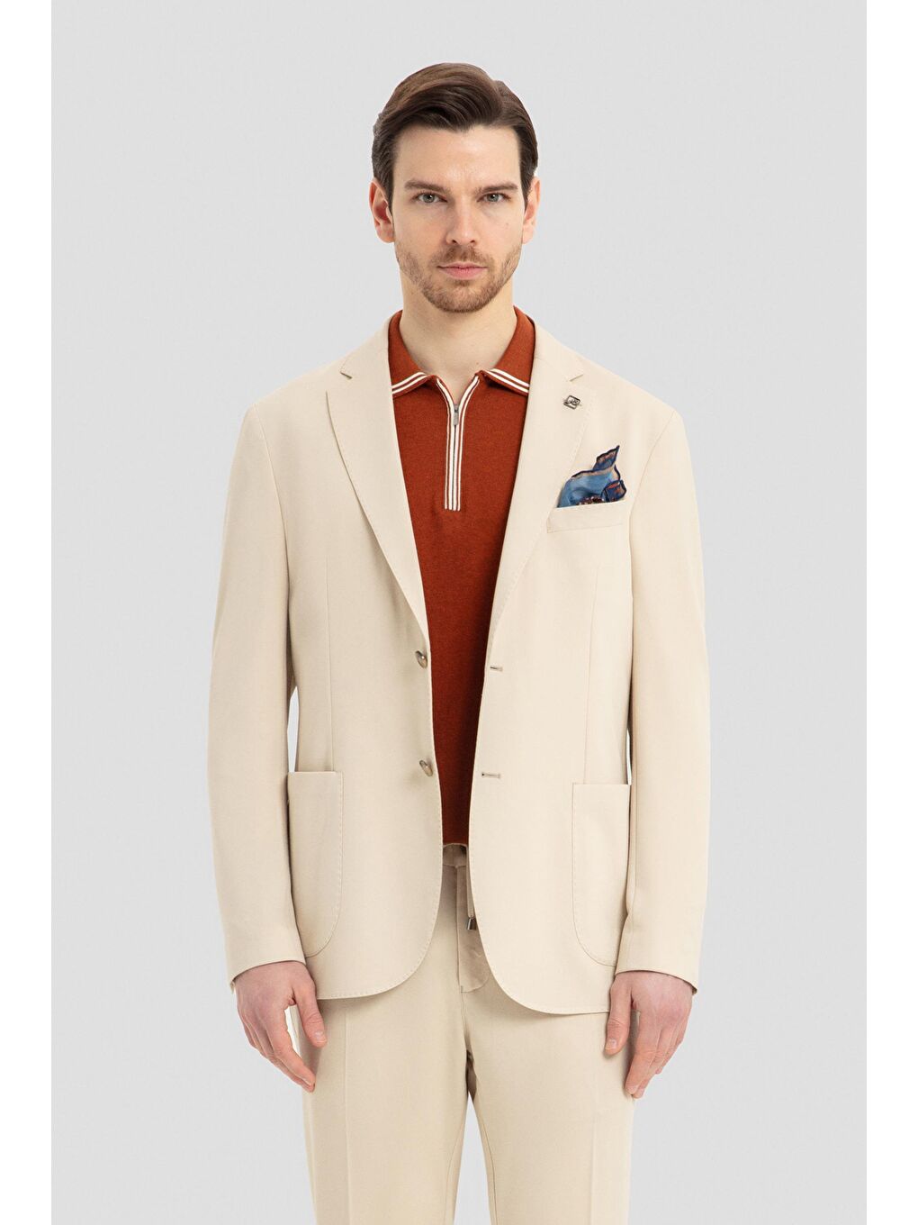 Mono Yaka Modal Karışımlı Takım Elbise Bej