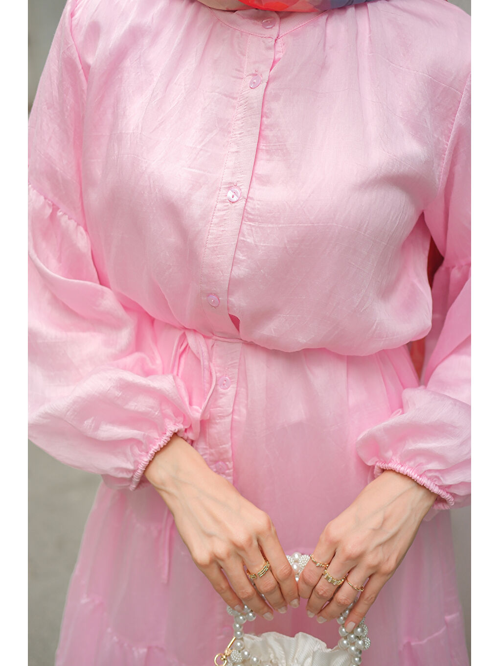 Kadın Astarlı Tül Elbise Pembe-3