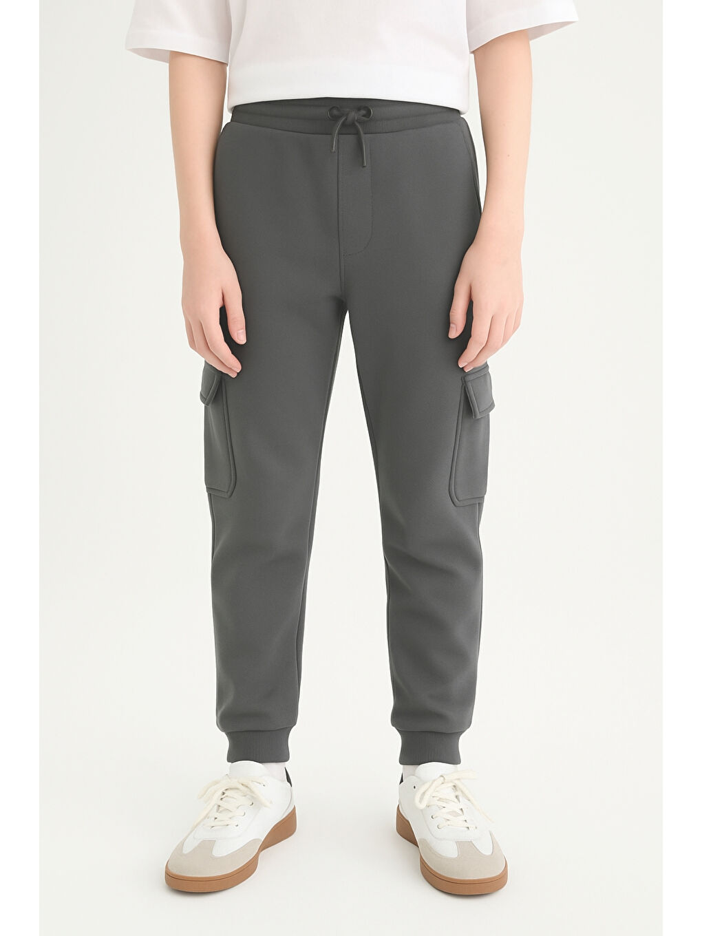 Gri Erkek Çocuk Basic Kargo Cepli Jogger Paça Okul Eşofman Altı AK2322-1-4