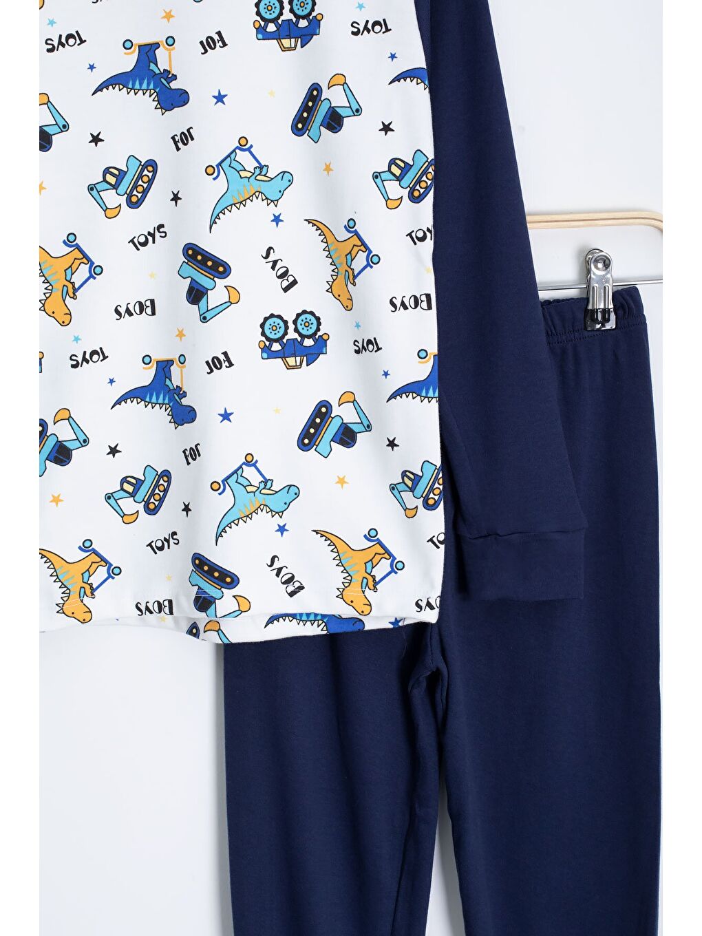 Lacivert Dinozor Baskılı Erkek Çocuk Pijama Takımı 22762-3