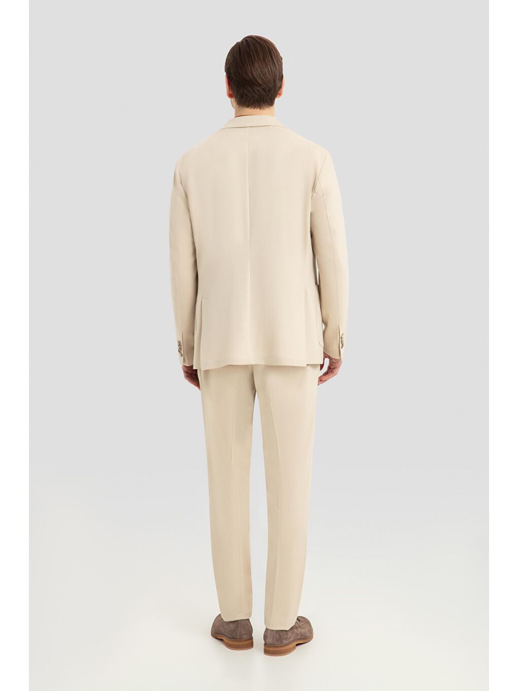 Mono Yaka Modal Karışımlı Takım Elbise Bej-3