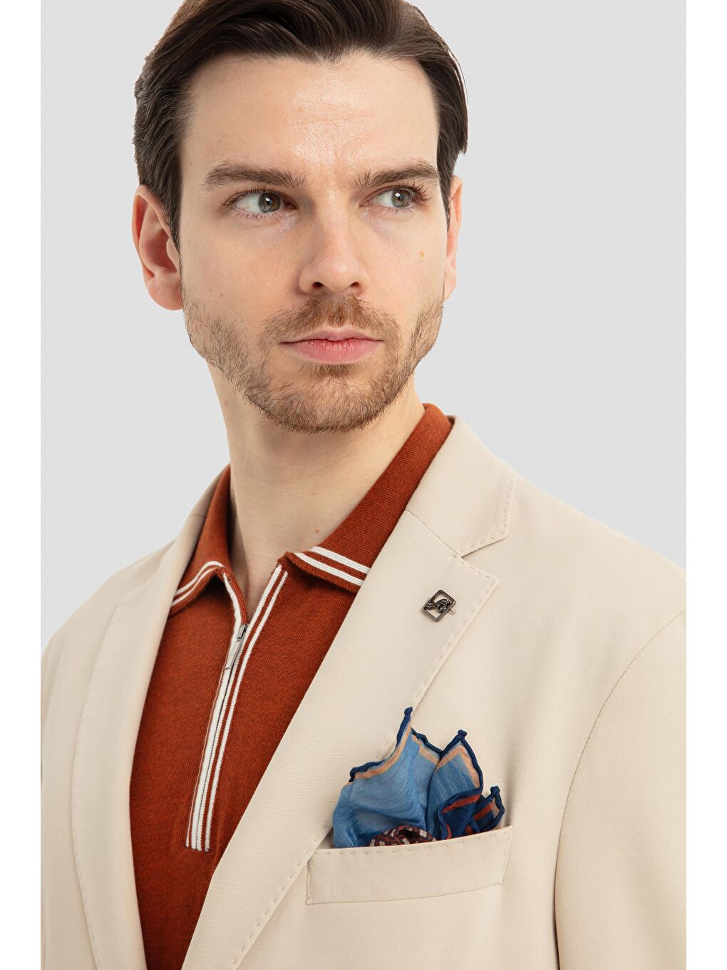 Mono Yaka Modal Karışımlı Takım Elbise Bej-4