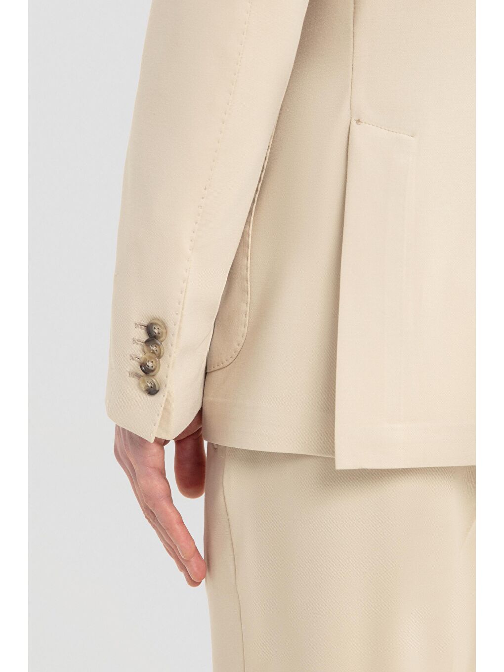 Mono Yaka Modal Karışımlı Takım Elbise Bej-5