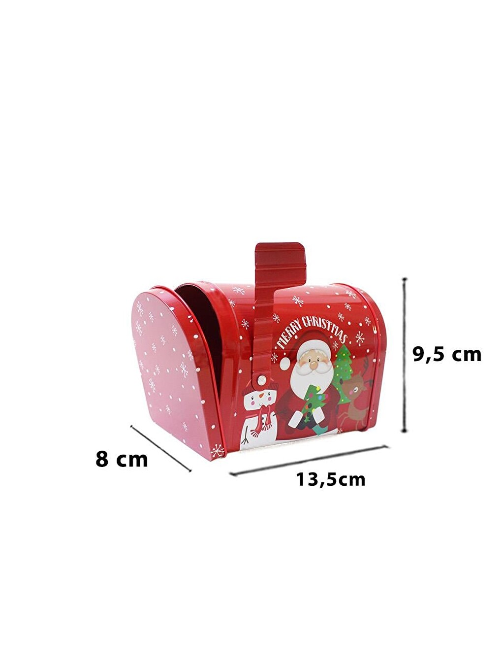 Kırmızı Yılbaşı Temalı Posta Kutusu Tasarımlı Metal Hediye Kutusu 13 Cm-3